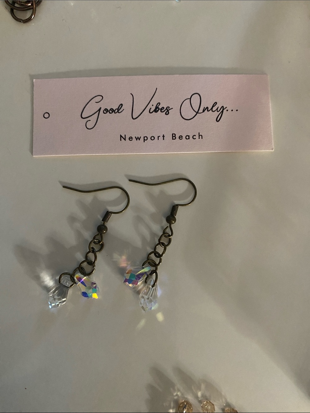Good Vibes 😎 Only Newport Beach Crystal Drop Earrings Antique French hooks!